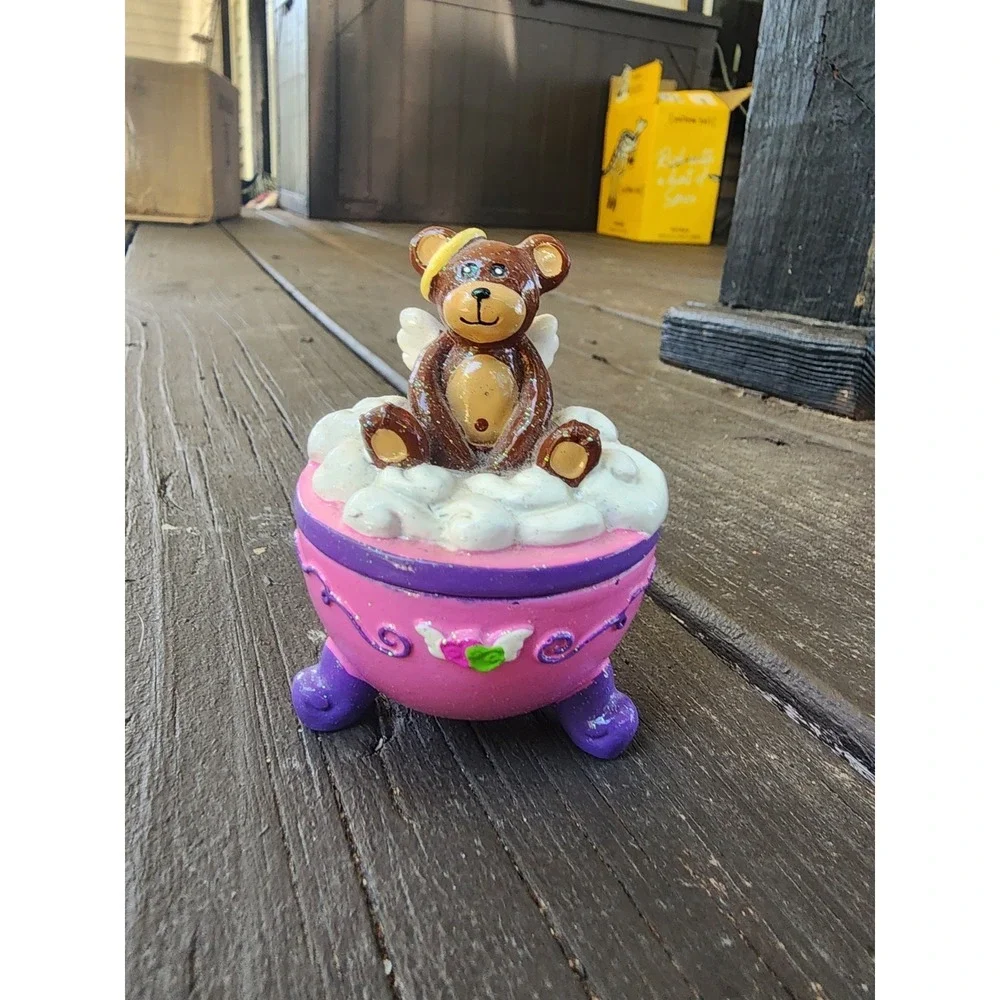 Vintage 2006 Claire's Secret Wishes Glitter Angel Bear Trinket Box